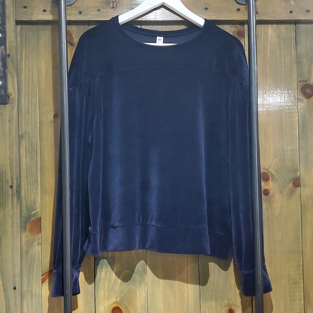 BP VELOUR SOFT COMFY COZY DARK BLUE LONG SLEEVE TOP LARGE CASUAL ATHLEISURE